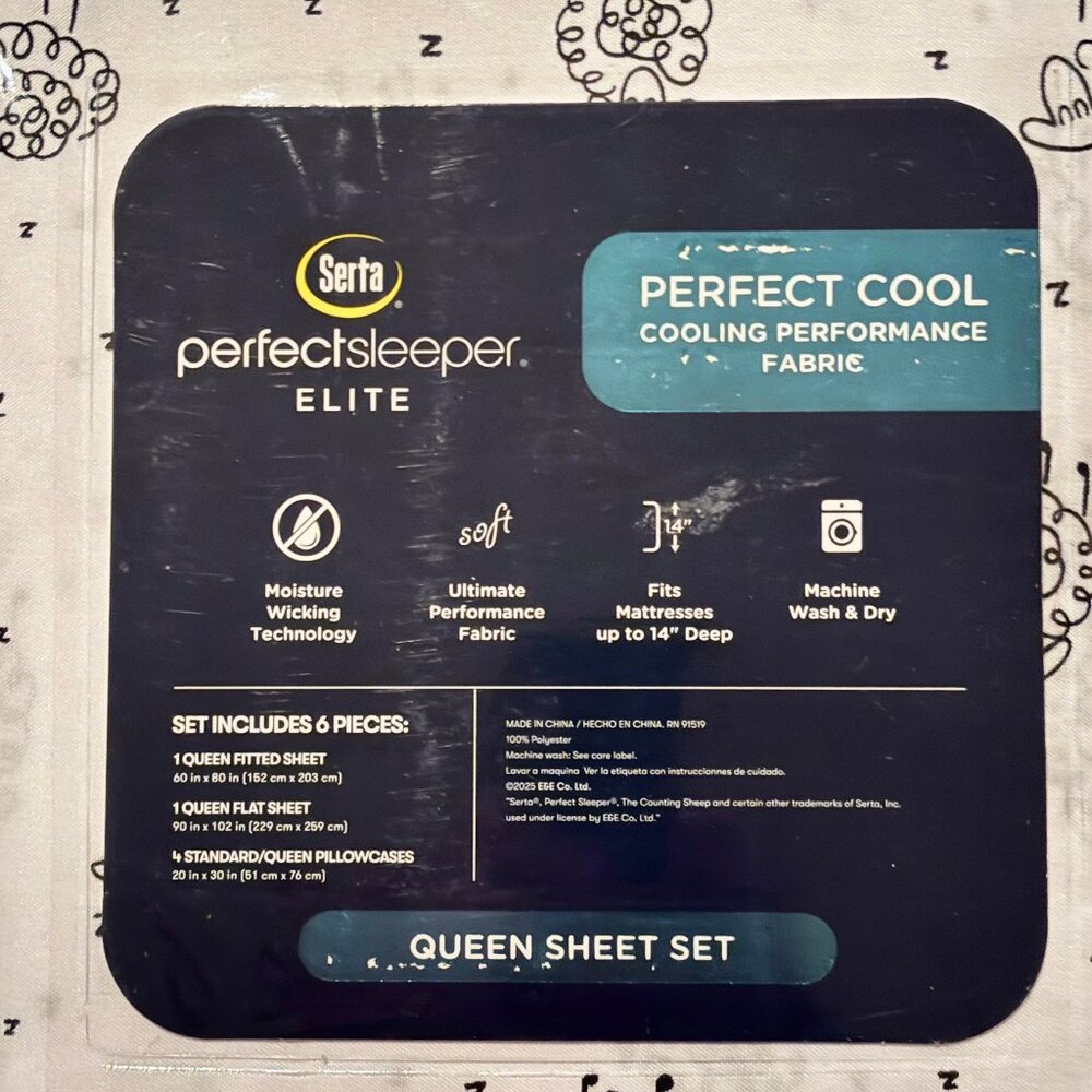 6-pc Serta Perfect Sleeper Elite Prochill SLEEPING SHEEP Queen Size Sheet Set - Picture 7 of 7